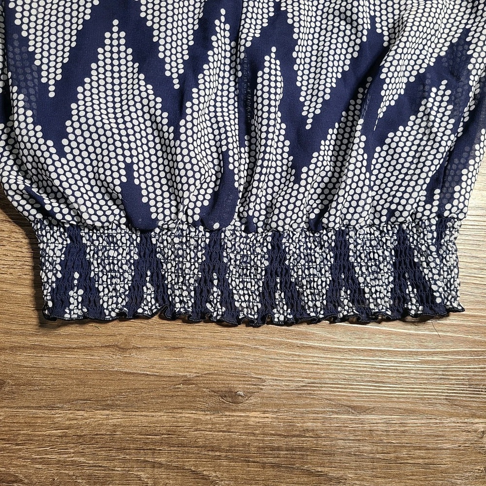 iZ Byer S Boho Smocked Blouse & Cami Set Navy‎ Chevron Dot Print Cold Shoulder - Picture 16 of 16